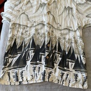 Original Island Sport Sailboat Print Button-Up Hawaiian Shirt size large
